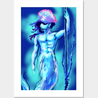 Man o War Jellyfish Merman for MerMay warrior aries spear tentacles spines Posters and Art